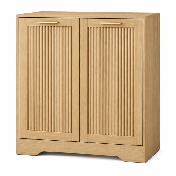 Double Tilt-Out Laundry Hamper Cabinet with Dual Baskets, Hidden Storage Unit Featuring Small Fluted Doors, for Bathroom or Kitchen Organization