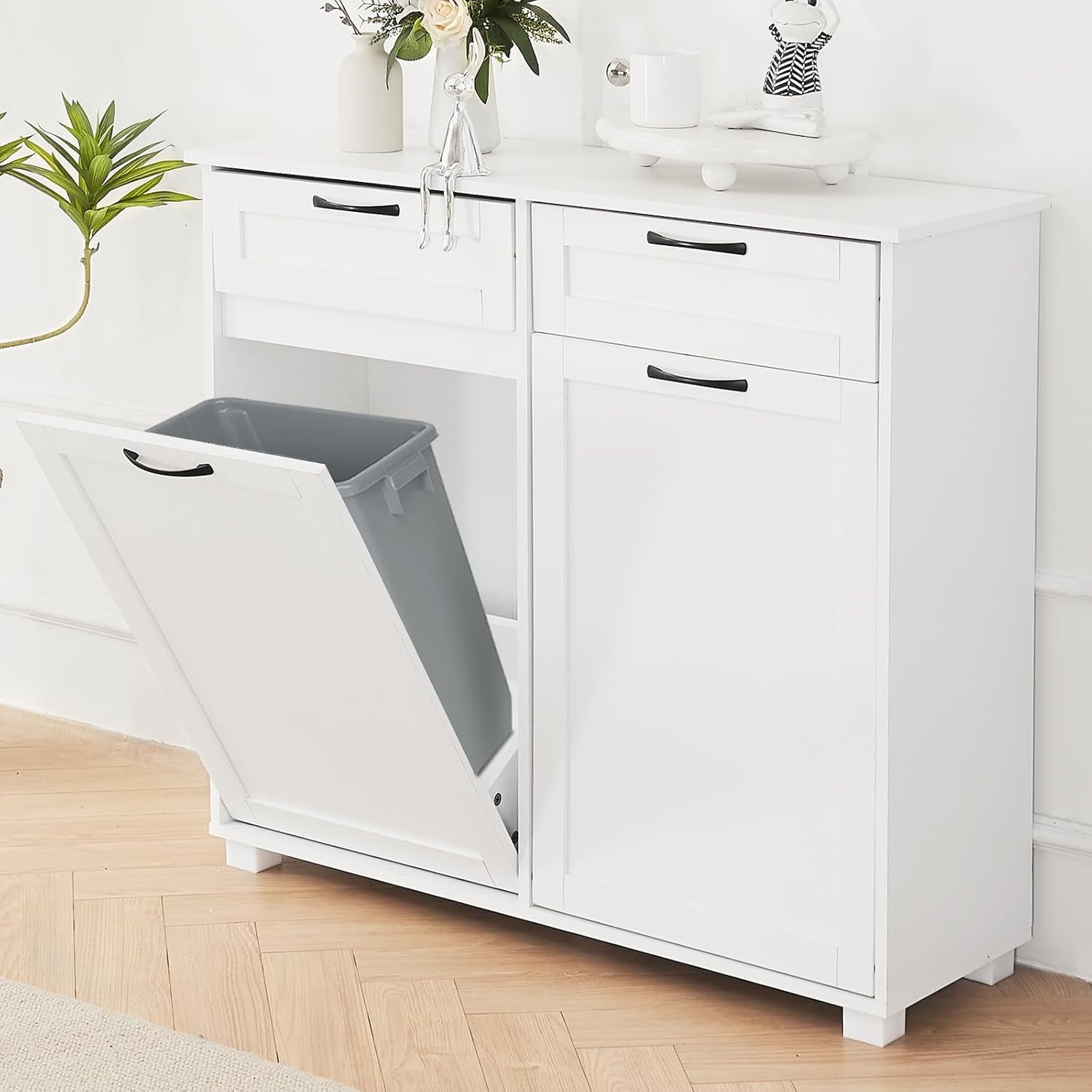 Double Tilt Out Trash Cabinet, 10 Gallon Kitchen Trash Can Cabinet, Dog ...