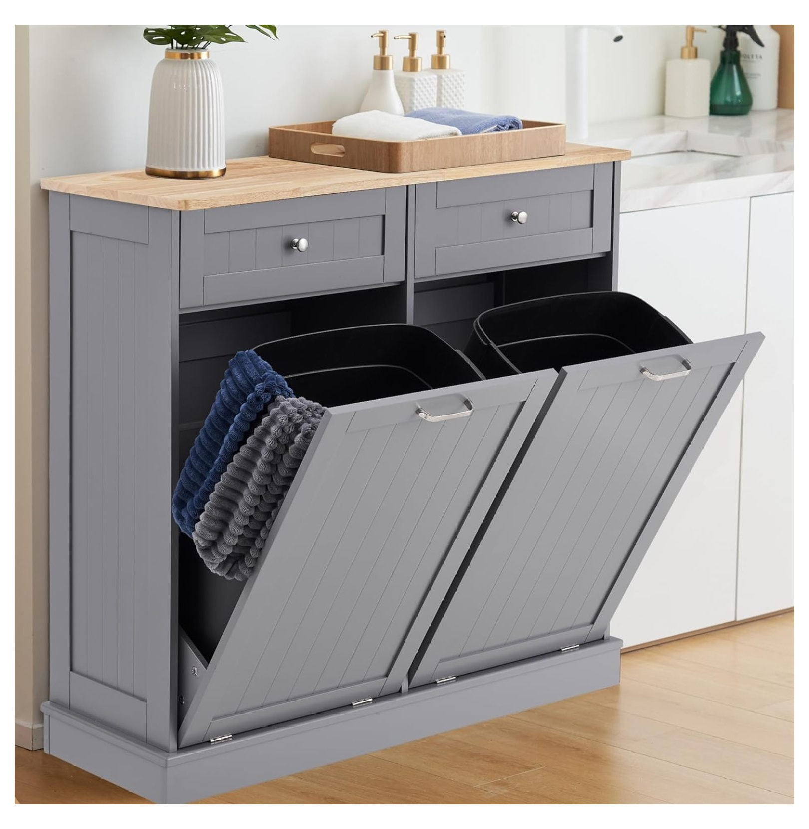 Double Tilt Out Trash Cabinet Kitchen Waste Bins,Laundry Hamper Tilt ...