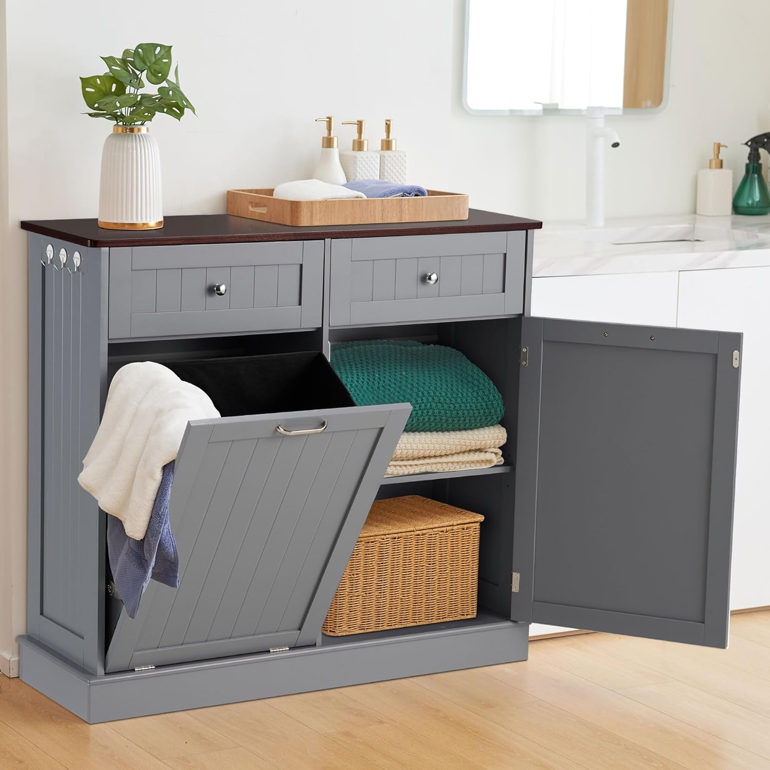 Double Tilt Out Trash Laundry Hamper Trash Can Pull