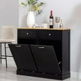 thumbnail image 1 of Double Tilt Out Trash Cabinet 20 Gallon, Freestanding Wooden Kitchen Trash Recycling Cabinet with Drawer & Removable Cutting Board, Dog Proof Trash Can Cabinet, Black, 1 of 12