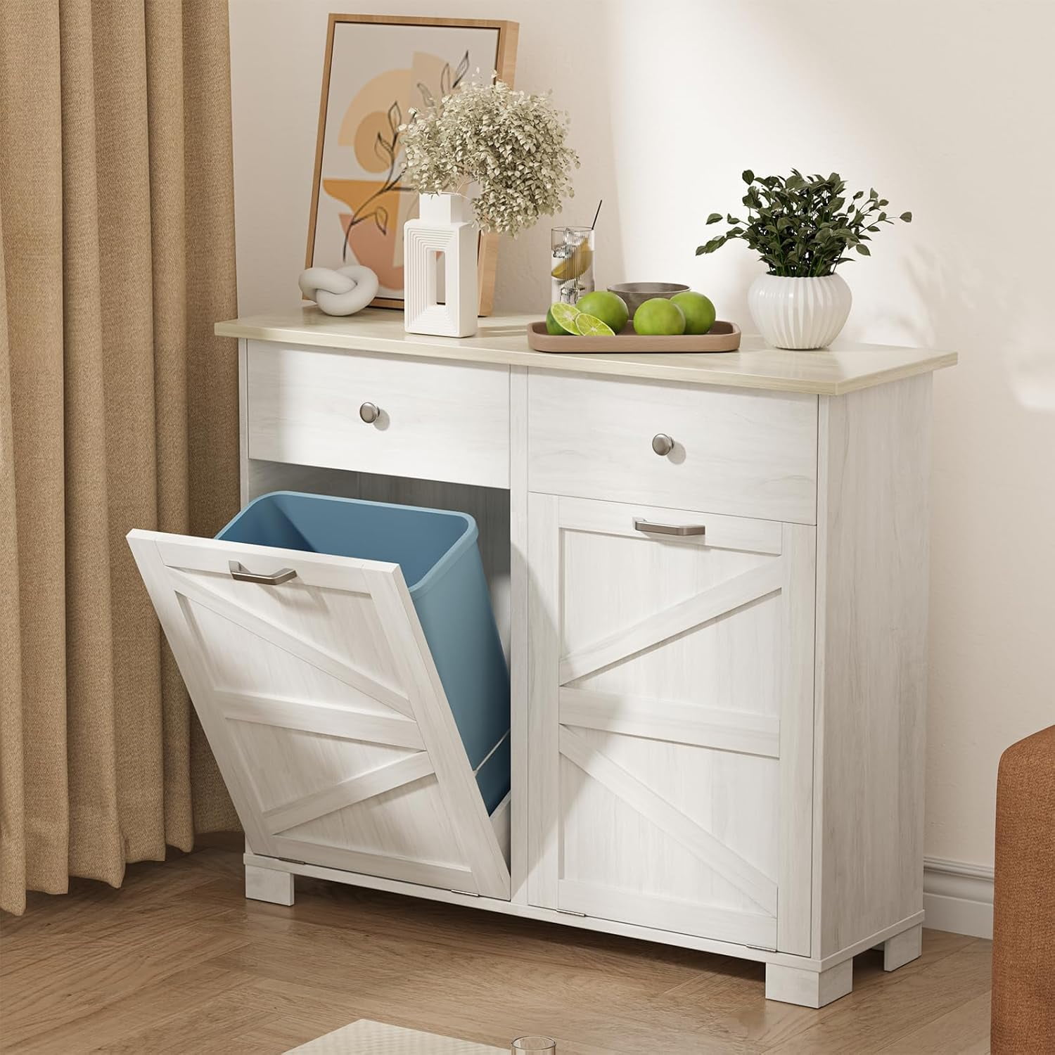 Double Tilt Out Trash Can Cabinet 20 Gallon Wooden Freestanding Hidden ...