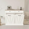 thumbnail image 1 of Double Tilt Out Trash Can Cabinet, Dog Proof Hidden Kitchen Garbage Can with Storage Drawers, Farmhouse Wooden Garbage Bin Cabinet for Laundry Room, Living Room (White), 1 of 8