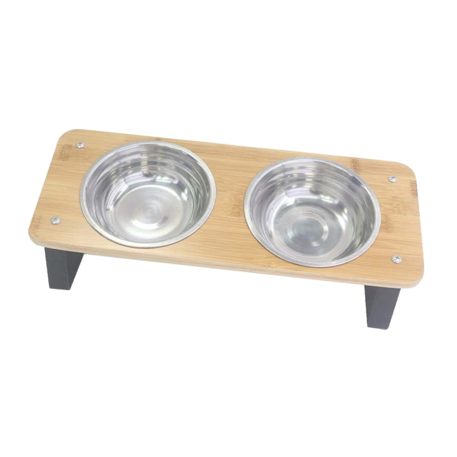 Double Tilted and Raised Pet Dishes, Elevated Cat Bowls with Wood Stand