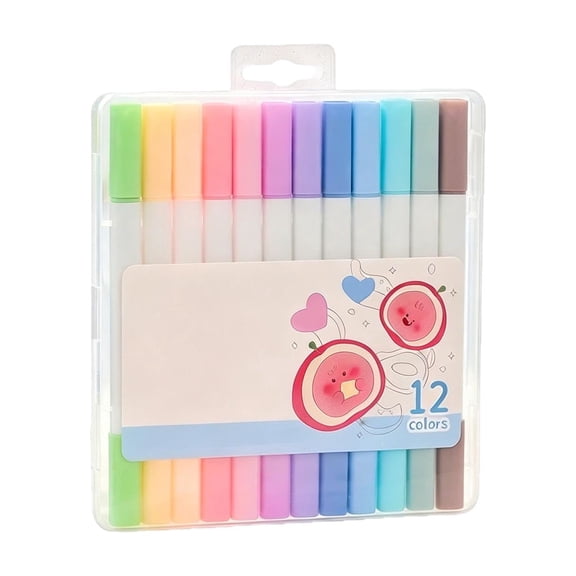 Double-Tip Fruit-Scented Highlighter 12-Pack – Multi-Color Markers with Fine & Broad Tips, Food-Infused Aromatic Colors, Quick-Drying Ink, Versatile for Sketching & Note-Taking