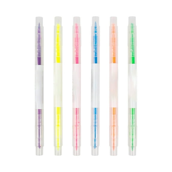 Double Tip Highlighter Set - 6 Pack Plastic Highlighters with Thick & Thin Tips, Fluorescent Colors for Notes, Textbook Marking, Office & Study, Fast Drying, Lightweight & Durable