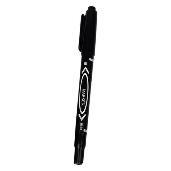 Double-Tip Marker with Fine and Broad Points, Black Oil-Based Waterproof Pen, Quick-Drying Ink for Precise Writing, Labeling, and Sketching on Various Surfaces