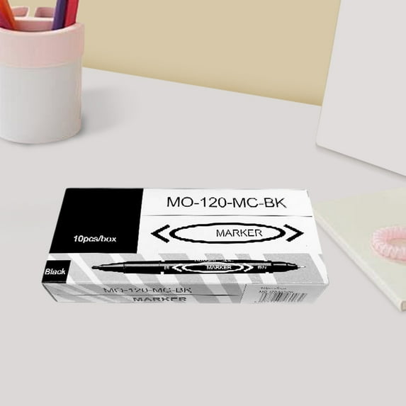 Double Tip Markers, Fine and Broad Point, Waterproof Oil-Based Ink, Fast-Drying for Art Drawing, Labeling, Outlining, Student Office Use, 10 Pack