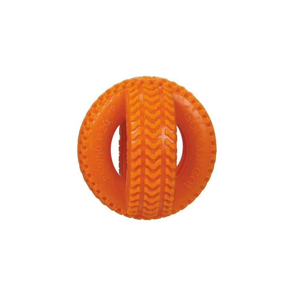 Double Tire Heavy Duty Durable Rubber Tough Chewer Dog Dental Health Toy 4 Inch (Orange)