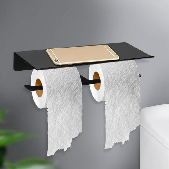 Double Tissue Holder,Space Aluminum Wall Mounted Bathroom Double Roll Holder Paper Rack Tissue Holder Organizer,Double Roll Paper Rack