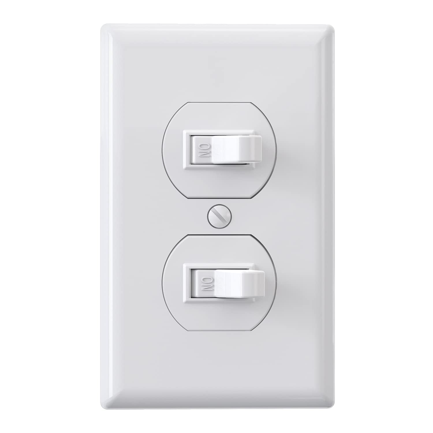 Double Toggle Light Switch, Two Single Pole Electrical Dual Light Switch, 15A, 120V, in-Wall On/Off Switch, Self-grounding, Wall Plate is Included, UL Listed (1 Pack, Glossy White) White 1 Pack