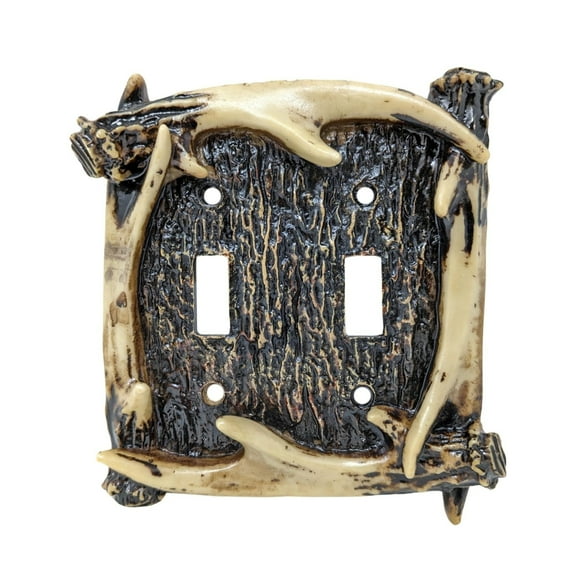 Rustic Double Toggle Switch Wall Plate Faux Antler Design Decorative 2-Gang Light Switch Cover Hand-Painted Resin for Unique Cabin, Lodge, or Rustic Home Decor Easy to Install