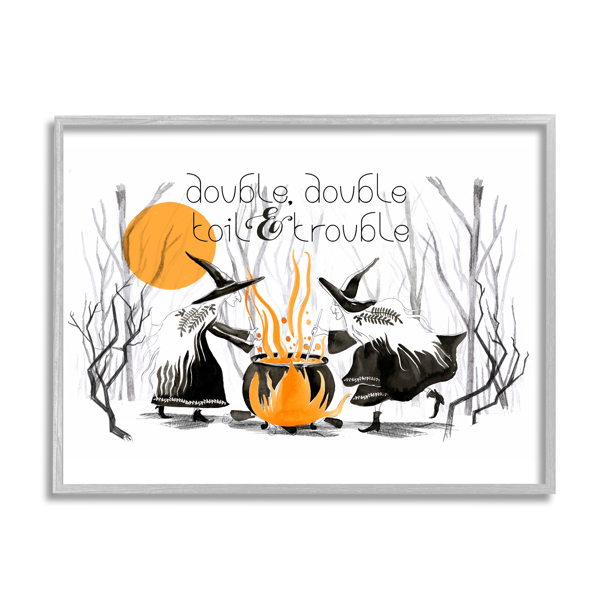 Double Toil Trouble Witches & Cauldron Halloween Illustration Fairy Tales & Fantasy Graphic Art Framed Art Print Wall Art