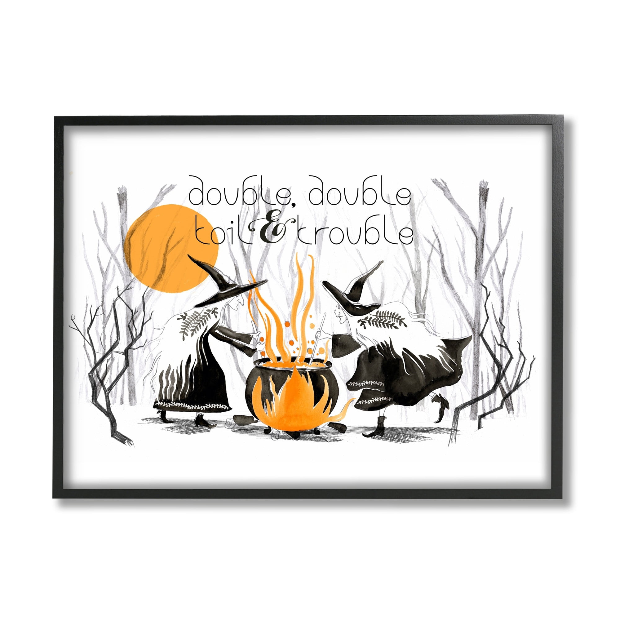 Double Toil Trouble Witches & Cauldron Halloween Illustration Fairy Tales & Fantasy Graphic Art Framed Art Print Wall Art