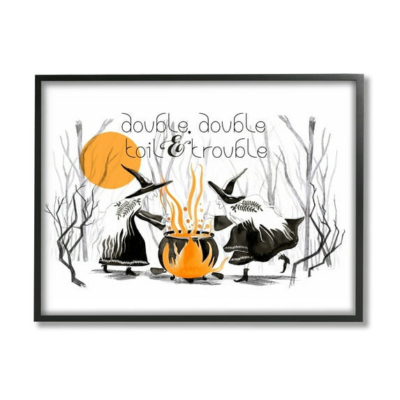 Double Toil Trouble Witches & Cauldron Halloween Illustration Fairy Tales & Fantasy Graphic Art Framed Art Print Wall Art