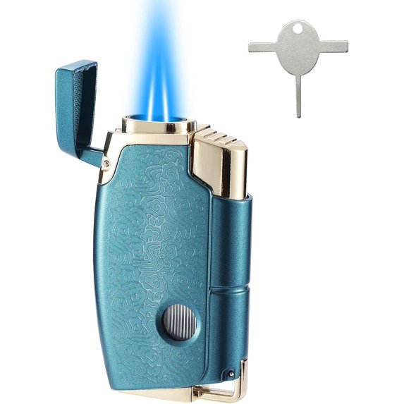 Double Torch Butane Lighter with Punch, Jet Windproof Lighter with Keyhole, Refillable and Adjustable, Great Gift for Men and Women, Sold Without Butane(Black)