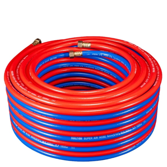 Double Torch Hose, Red and Blue, 8mm, PVC and polyester, explosion-proof, for cutting and welding