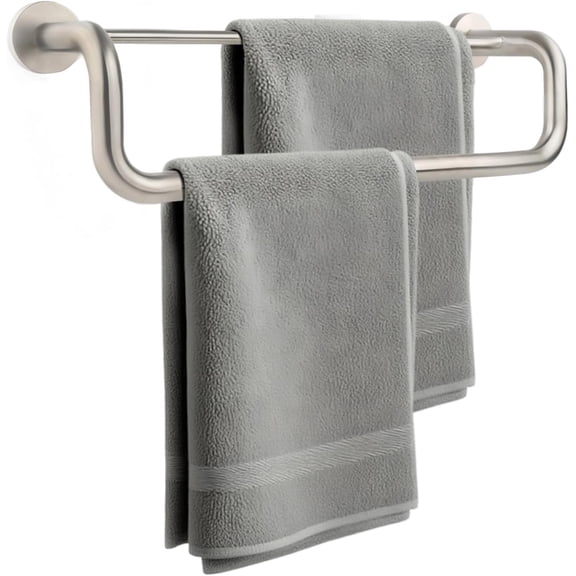 Double Towel Bar,Towel Rack for Bathroom,16 Inch Brushed Steel Towel Holder, Bath Towel Rack for Bathroom Wall Mounted,SUS304 Brushed Stainless Steel, Brushed Silver