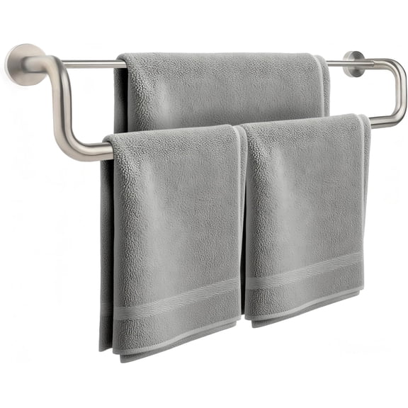 Double Towel Bar,Towel Rack for Bathroom,24 Inch Brushed Steel Towel Holder, Bath Towel Rack for Bathroom Wall Mounted,SUS304 Brushed Stainless Steel,Brushed Silver