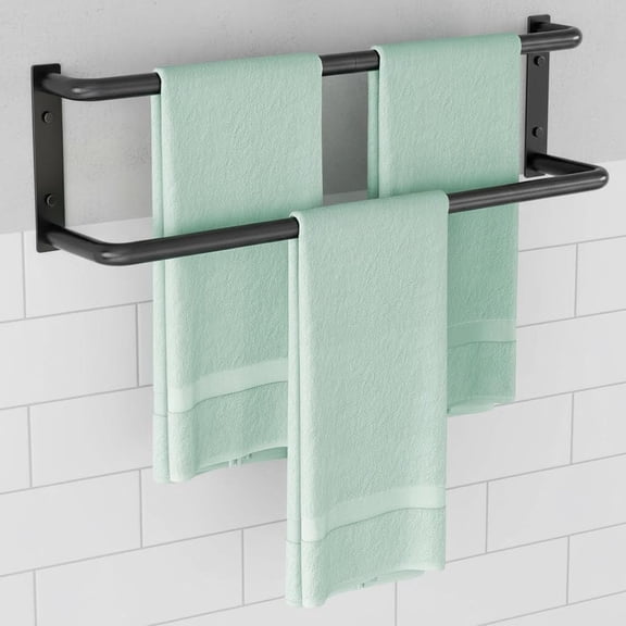 Double Towel Bar, Towel Rack for Bathroom Wall Mounted, Stainless Steel Towel Holder, Double Towel Rod Towel Rail Hanger for Wall, Modern Home Decor Hand Towel Holder, Matte Black