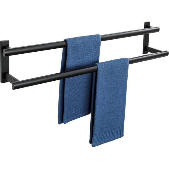 Double Towel Bar for Bathroom, 31.5 Inch Matte Black Bath Towel Rack Towel Holder Wall Mounted, SUS304 Stainless Steel