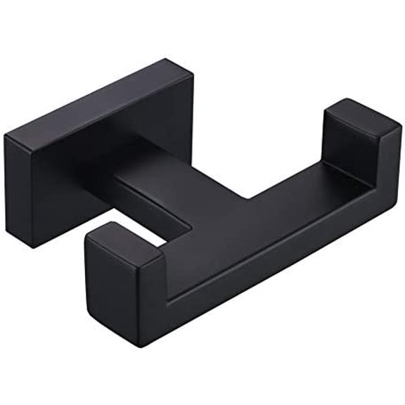 Double Towel Hook Matte Black, Stainless Steel Bathroom Towel Holder, Coat Robe Hook Wall Mount