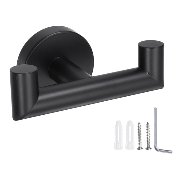 Double Towel Hook, Stainless Steel Coat Hook, Wall Mount Robe Hooks Hand Towel Hanger Black