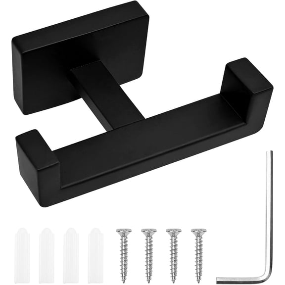 Double Towel Hook, Stainless Steel Wall Mounted Bathroom Hooks, Matte Black Coat Robe Hanger for Kitchen, Hotel, Pool