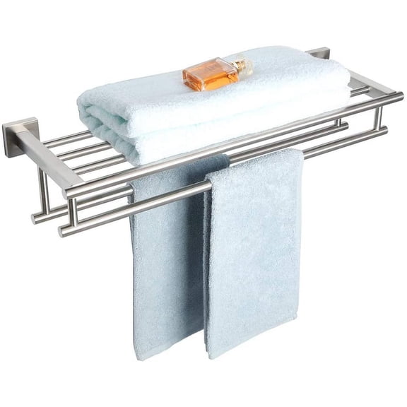 Double Towel Rack for Bathroom,24 Inch Bathroom Tower Holder Shelf with Bars Wall Mount,SUS304 Stainless Steel Hanger Bar Wall,Brushed Nickel
