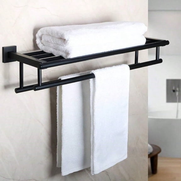 Double Towel Rack for Bathroom,24 Inch Bathroom Tower Holder Towel Shelf with Double Towel Bars Wall Mount