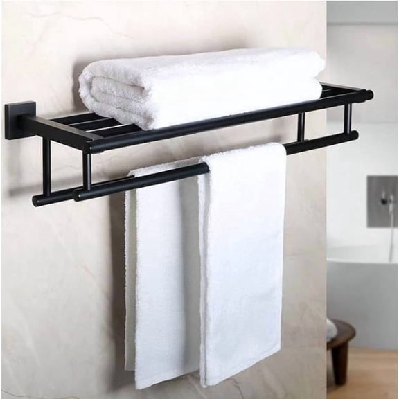 Double Towel Rack for Bathroom,24 Inch Bathroom Tower Holder Towel Shelf with Double Towel Bars Wall Mount