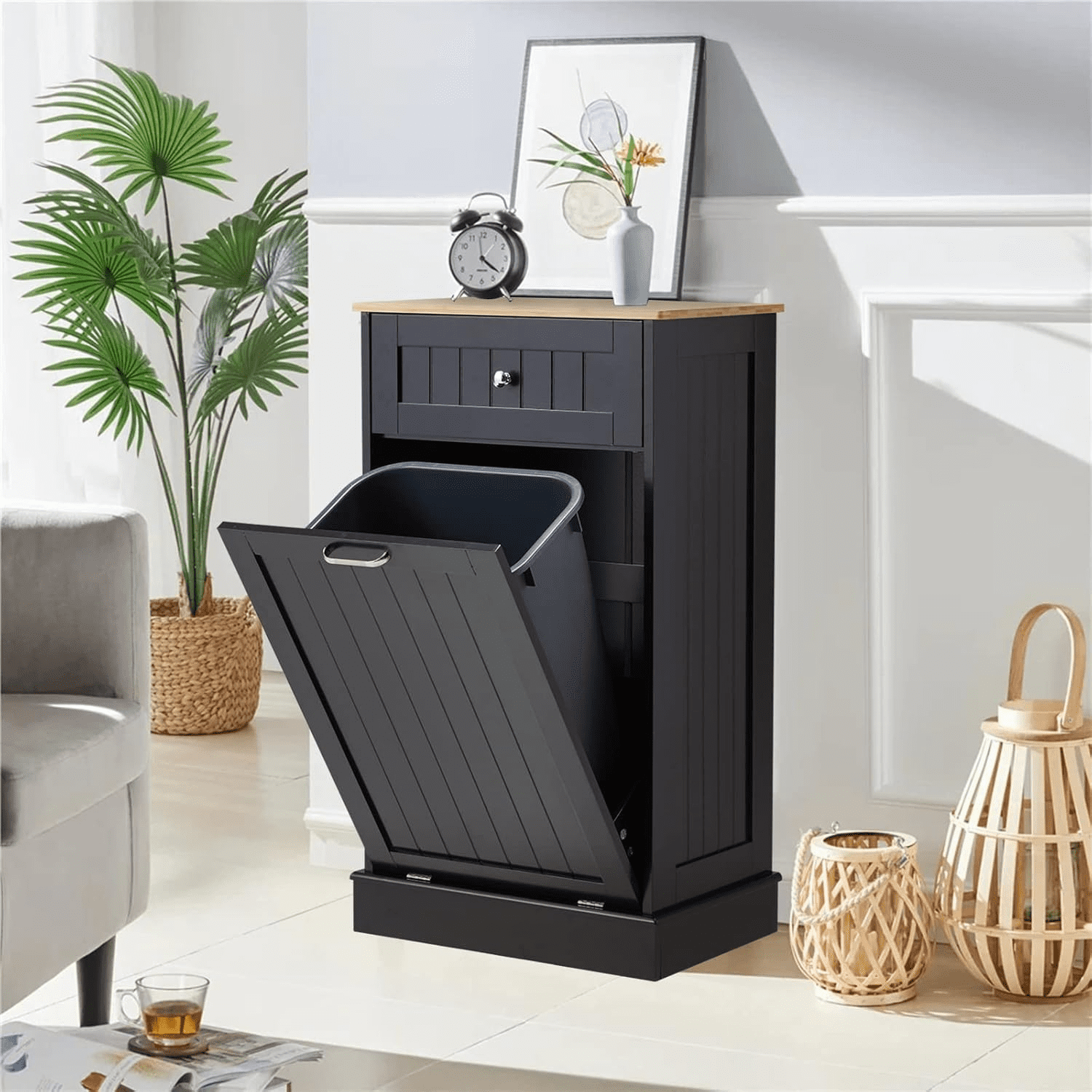 Double Trash Can Trash Tilt Out 20 Gallon Wood Garbage