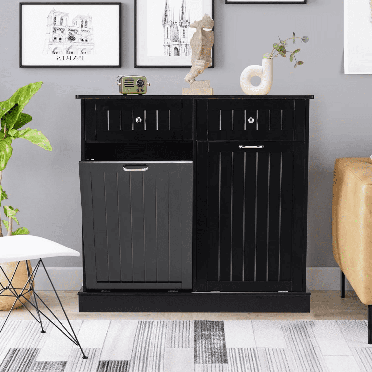 Double Trash Can Cabinet Trash Cabinet Tilt Out 20 Gallon Wood Garbage ...