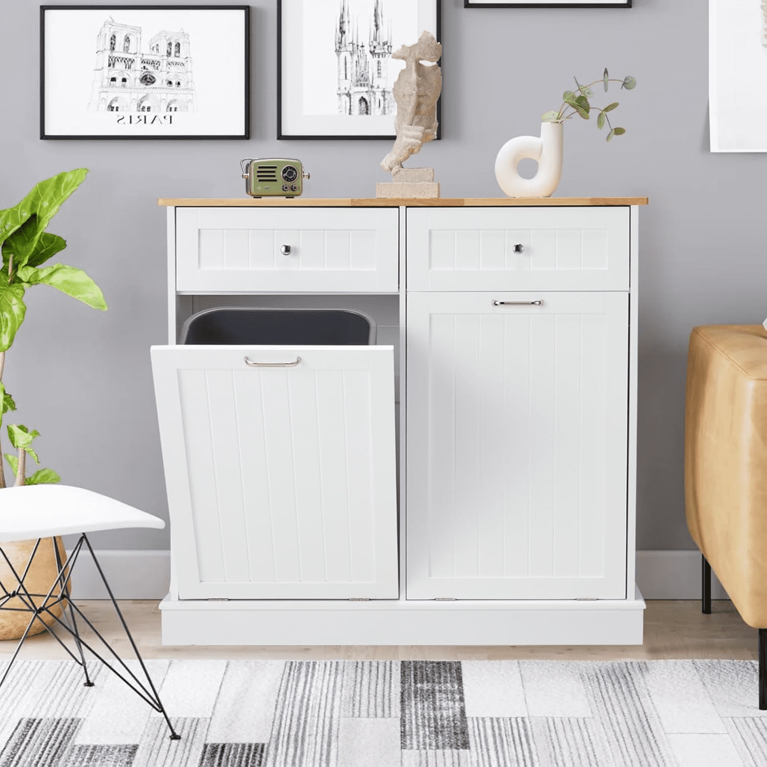 Double Trash Can Trash Tilt Out 20 Gallon Wood Garbage