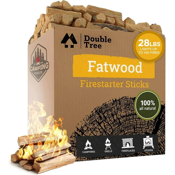 Double Tree Fatwood Fire Starter Sticks - Premium Organic Resin Rich, Non Toxic Fire Kindling for Wood Stoves, Fireplaces, Campfires, Bonfires - Clean & Natural Burning for Outdoor Cooking