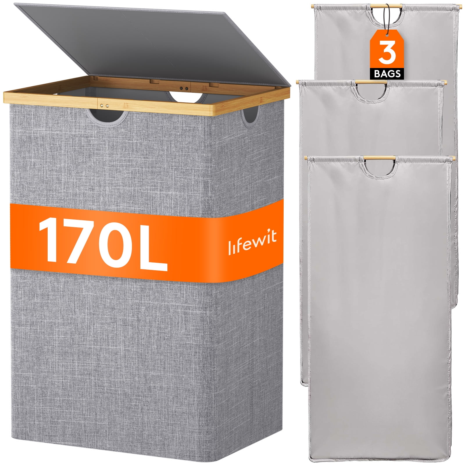 Double/Triple Laundry Hamper with Lid, Extra Large Bamboo Laundry ...