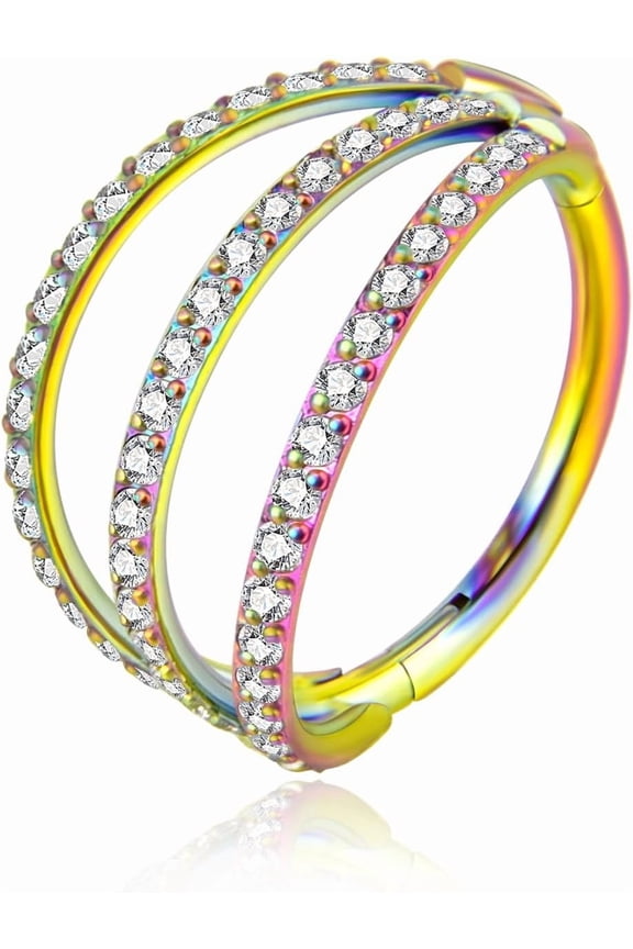 Double/Triple Open Stack Cz Septum Rings 16g 18g 316 Stainless Steel Daith Piercing Jewelry Hinged Clicker Rook Snug Tragus Cartilage Hoop Earring 8mm 10mm[y159]