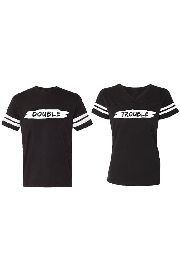 Double Trouble Matching Couple Cotton Jerseys (Men Black / Women Black) (Men S / Women M)