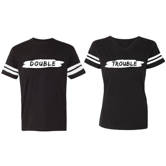 Double Trouble Matching Couple Cotton Jerseys (Men Black / Women Black) (Men S / Women M)