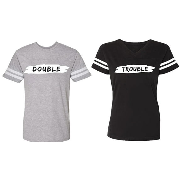 Double Trouble Matching Couple Cotton Jerseys (Men Heather / Women Black) (Men S / Women XL)