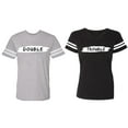 thumbnail image 1 of Double Trouble Matching Couple Cotton Jerseys (Men Heather / Women Black) (Men XXL / Women M), 1 of 3
