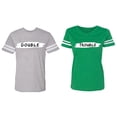 thumbnail image 1 of Double Trouble Matching Couple Cotton Jerseys (Men Heather / Women Green) (Men M / Women M), 1 of 3