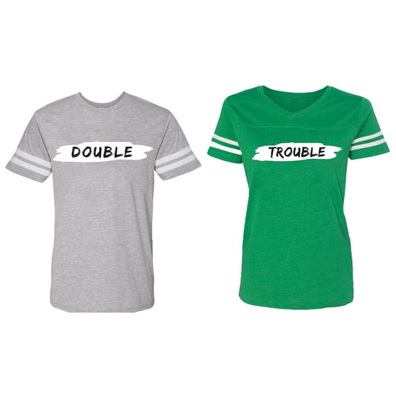 Double Trouble Matching Couple Cotton Jerseys (Men Heather / Women Green) (Men M / Women S)