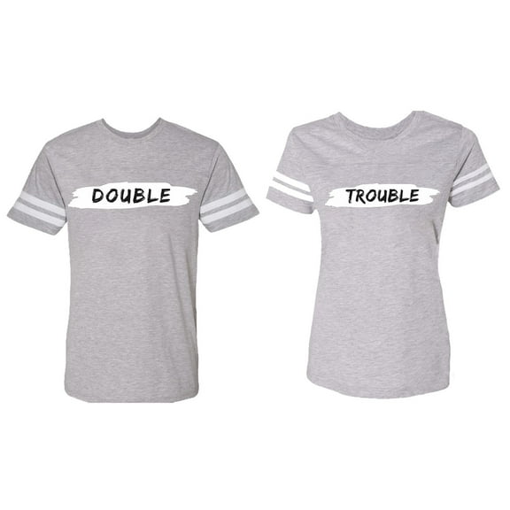 Double Trouble Matching Couple Cotton Jerseys (Men Heather / Women Heather) (Men M / Women S)