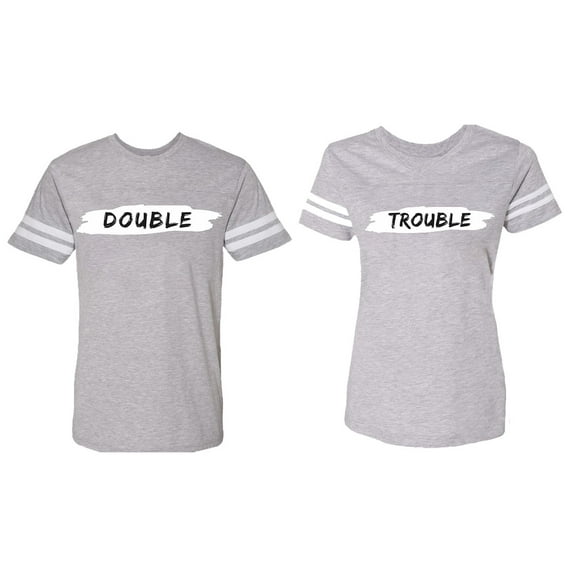 Double Trouble Matching Couple Cotton Jerseys (Men Heather / Women Heather) (Men S / Women L)