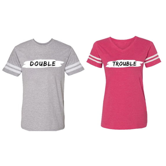 Double Trouble Matching Couple Cotton Jerseys (Men Heather / Women Pink) (Men L / Women S)