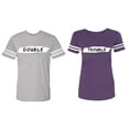 thumbnail image 1 of Double Trouble Matching Couple Cotton Jerseys (Men Heather / Women Purple) (Men XL / Women XL), 1 of 3