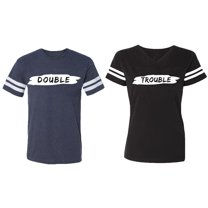 Double Trouble Matching Couple Cotton Jerseys (Men Navy / Women Black) (Men S / Women S)