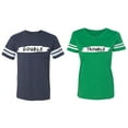 thumbnail image 1 of Double Trouble Matching Couple Cotton Jerseys (Men Navy / Women Green) (Men XL / Women XL), 1 of 3