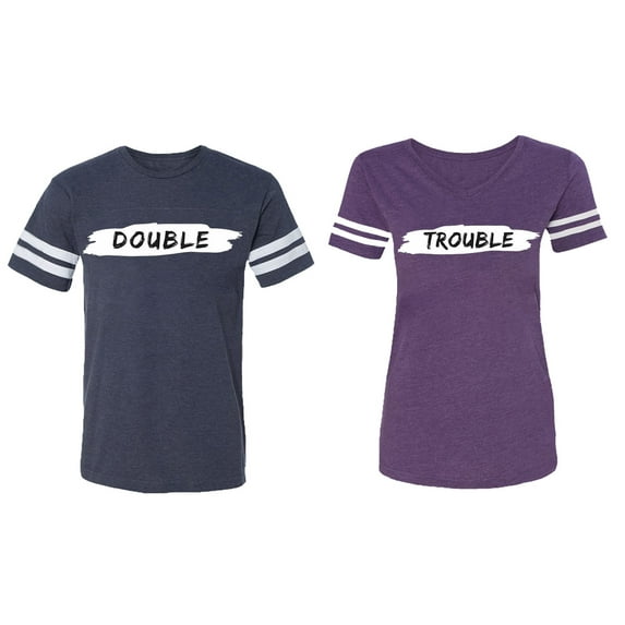 Double Trouble Matching Couple Cotton Jerseys (Men Navy / Women Purple) (Men XXL / Women M)